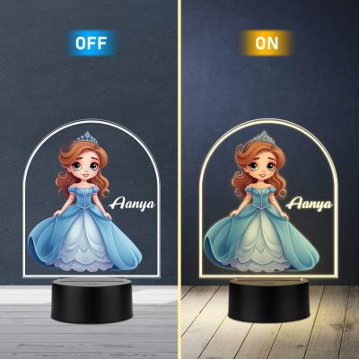 Personalized Princess Night Light Lamp Warm White Acrylic Lamp with Black Base, Decorative Girls Bedroom Lighting Princess Theme Birthday Return Gift for Girls